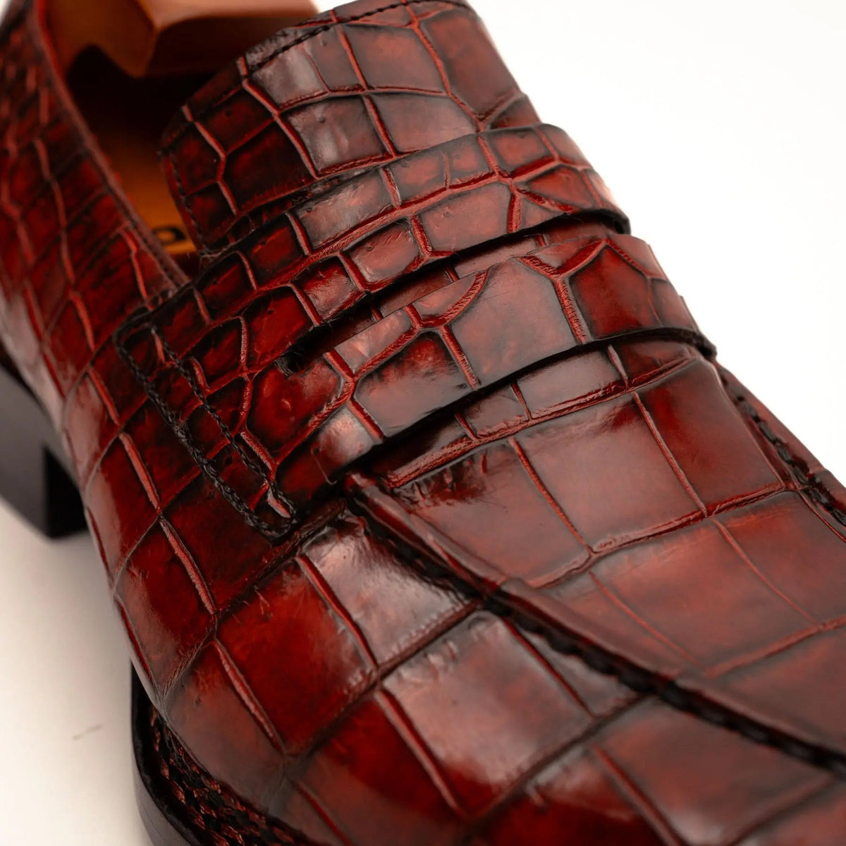 Red Apron-Toe Crocodile Leather Loafers