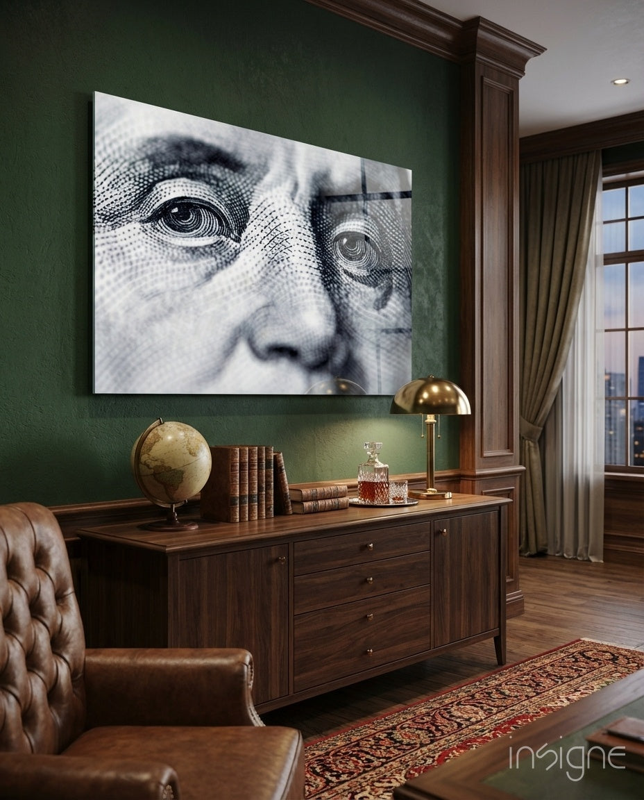 Banknote Portrait Eyes Glass Wall Art