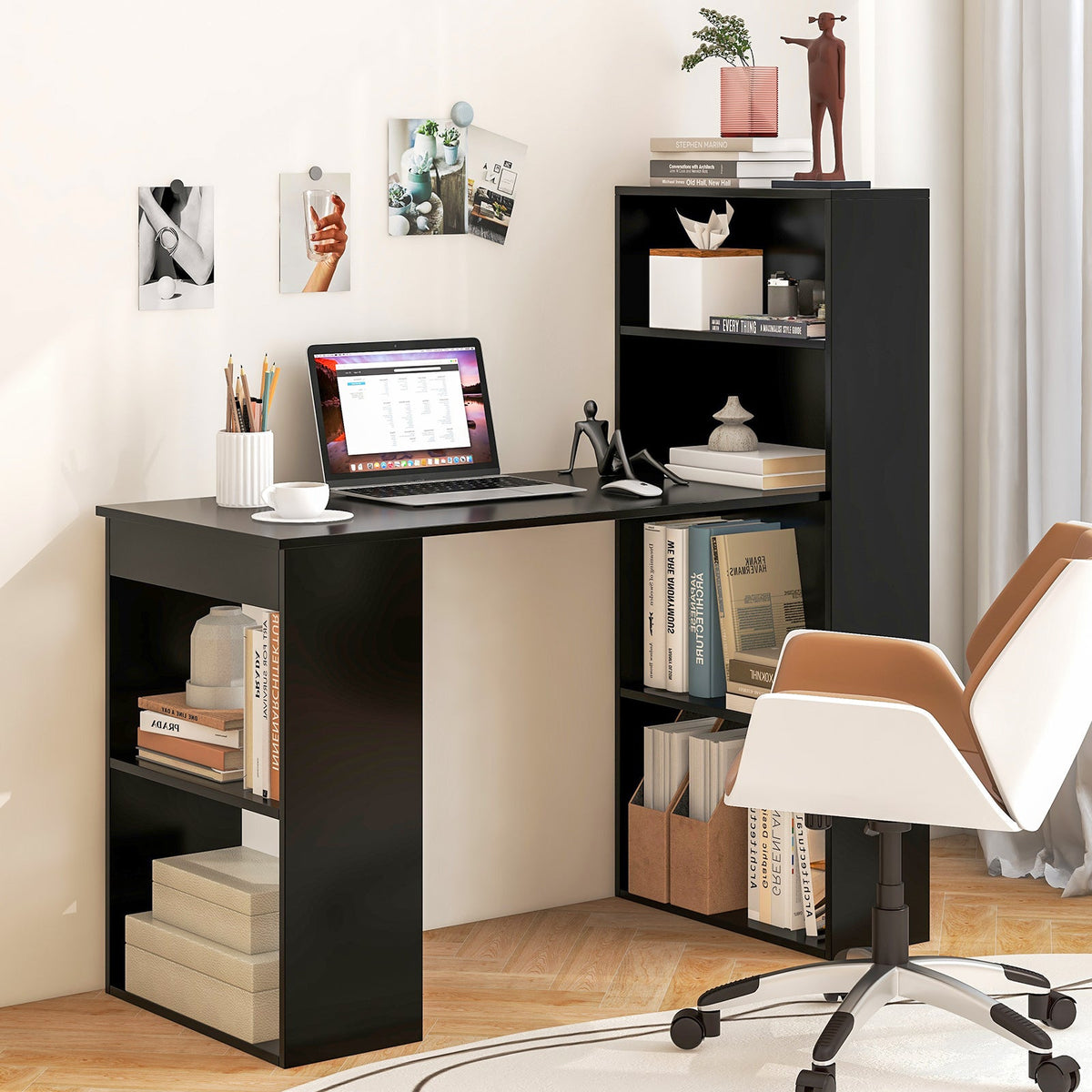 Computer Desk Writing Workstation Office with 6-Tier Storage Shelves
