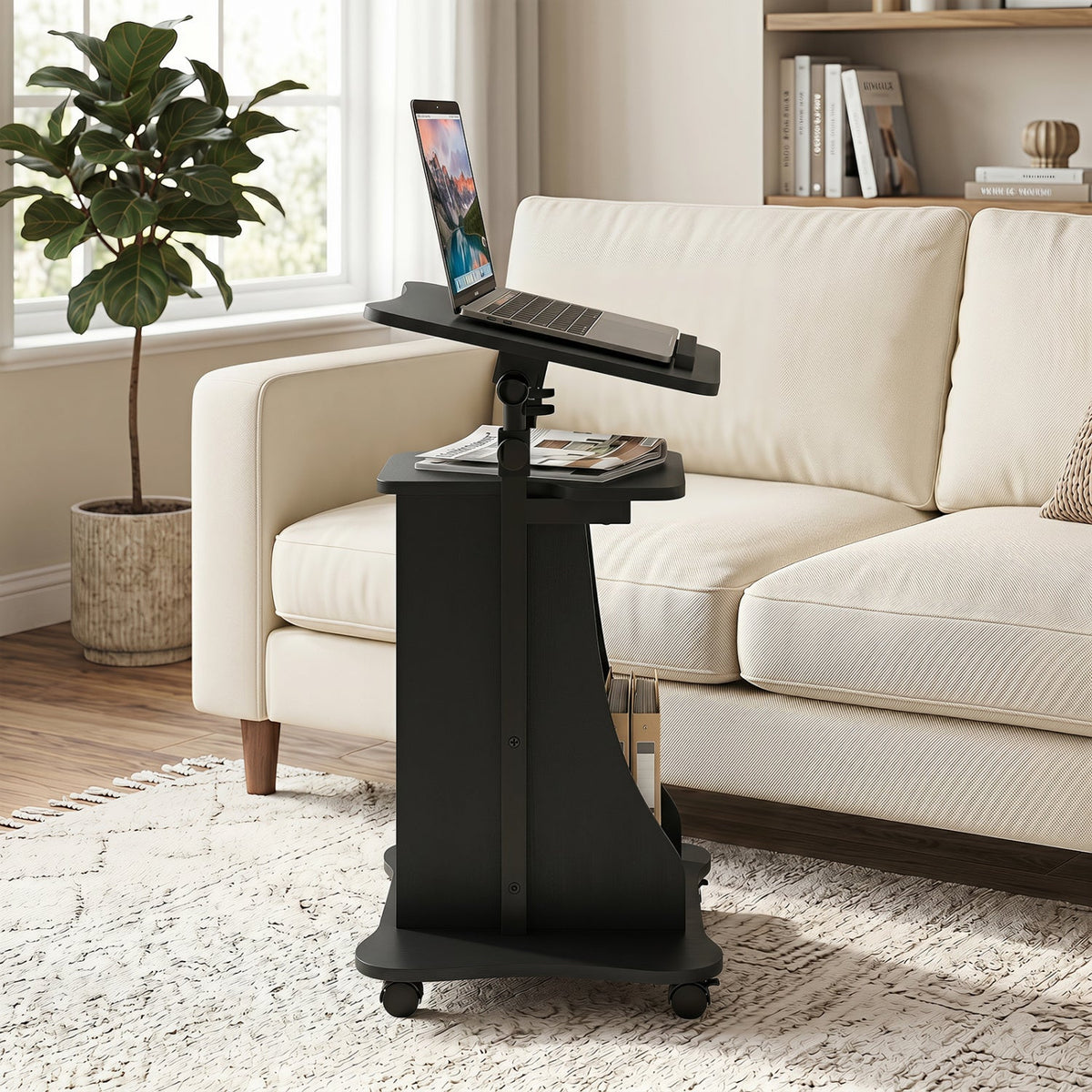 Adjustable Mobile Standing Desk Cart with Tilt Desktop and Cabinet