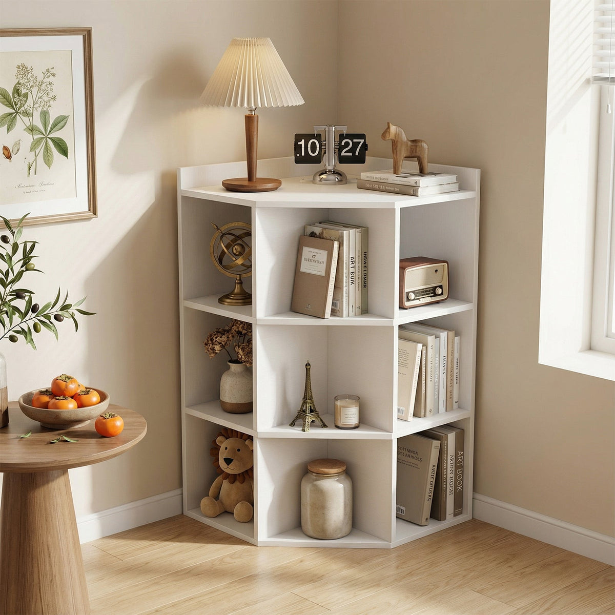 3-Tier Corner Cabinet with Charging Station for Bedroom