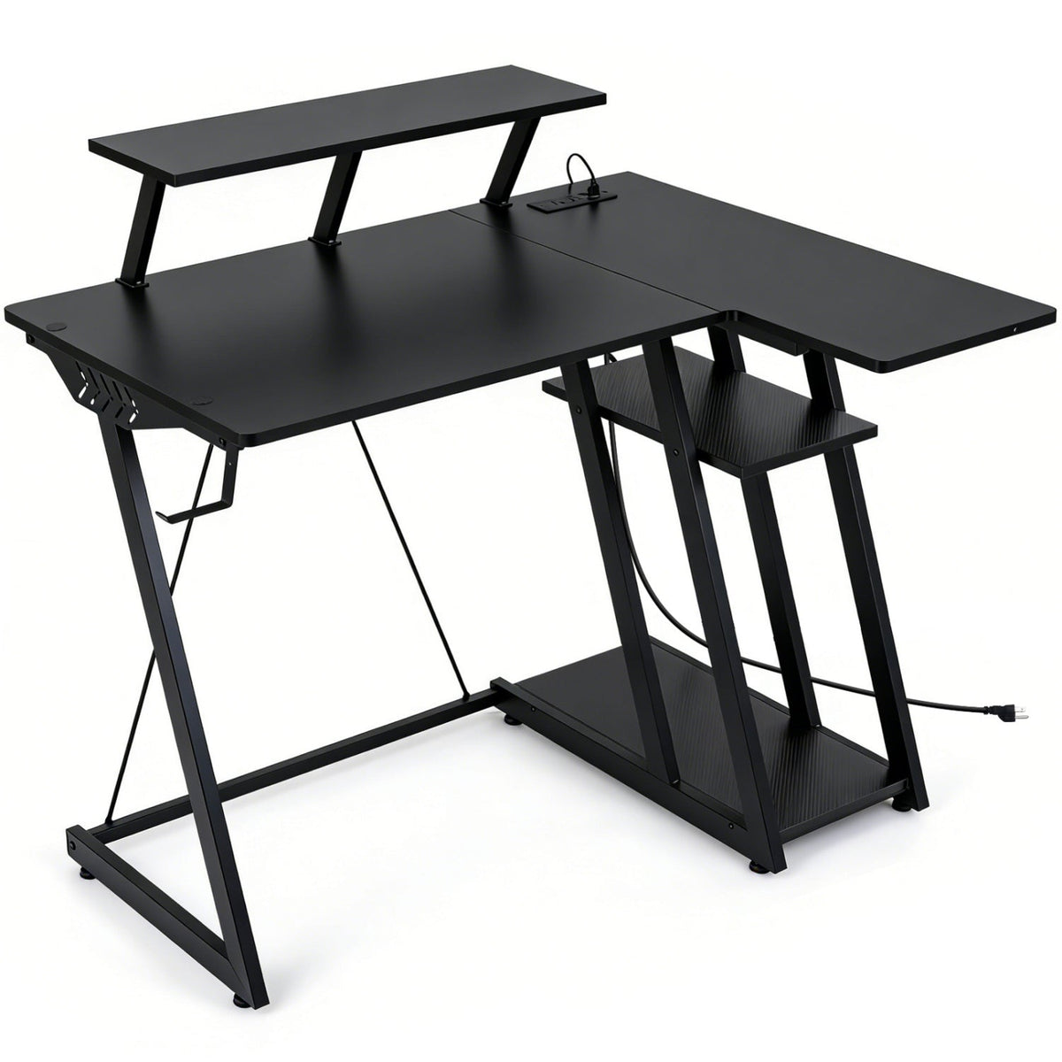 L Shaped Gaming Desk with Outlets and USB Ports