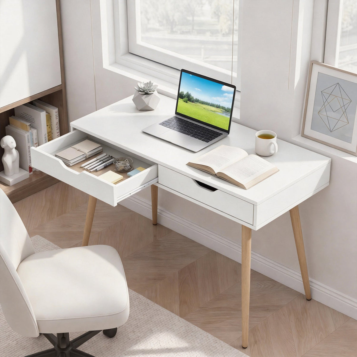 43.5 Inch Computer Desk with 2 Drawers for Small Spaces