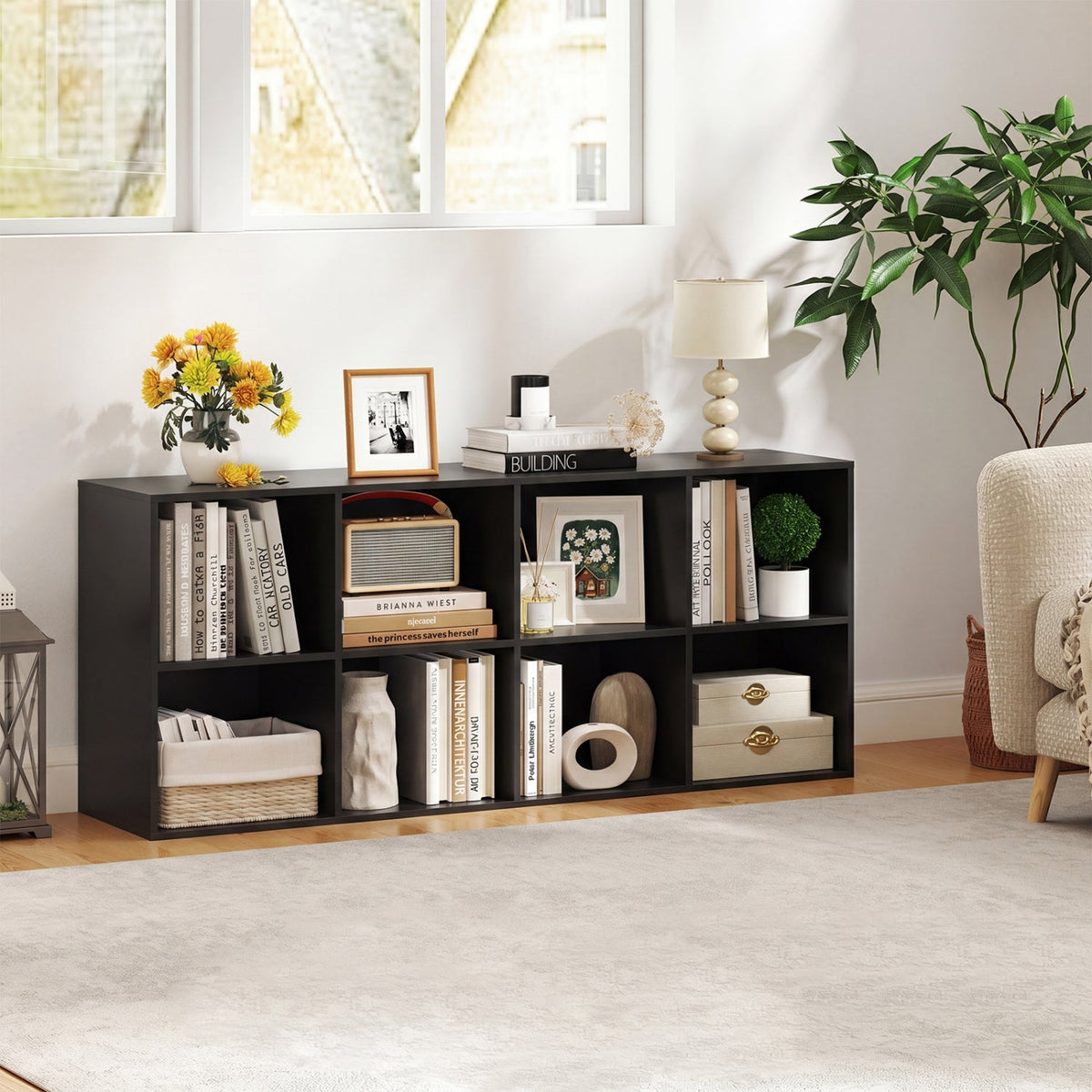 8-Cube Bookcase Bookshelf with 2 Anti-Tipping Kits Storage Organizer