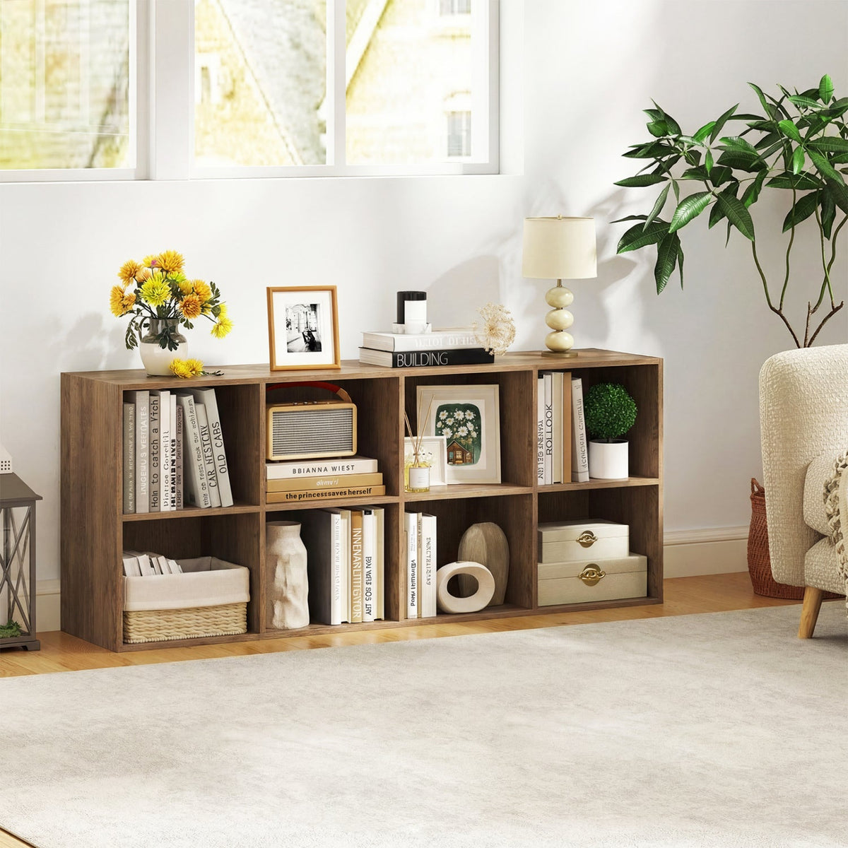 8-Cube Bookcase Bookshelf with 2 Anti-Tipping Kits Storage Organizer