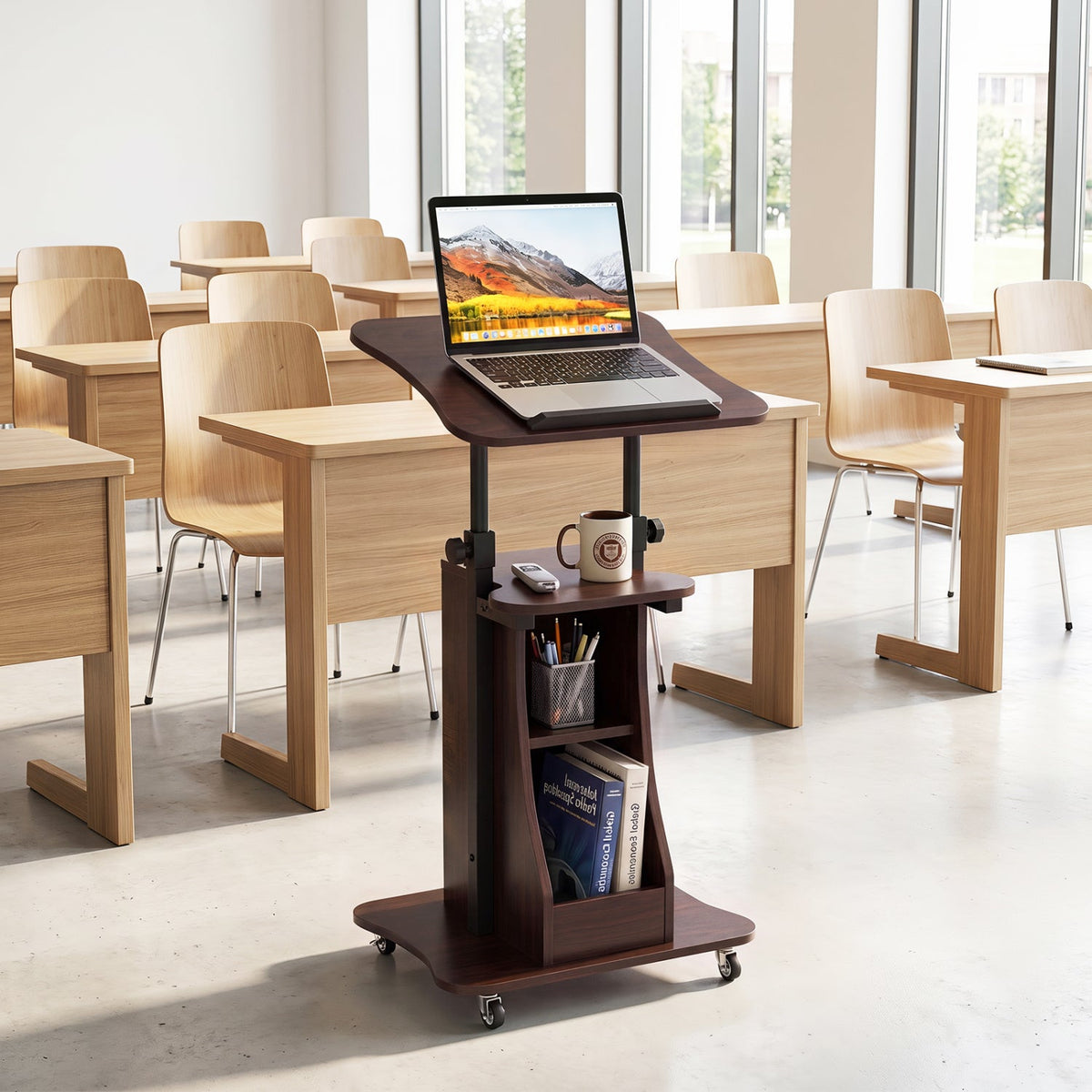 Sit-to-Stand Laptop Desk Cart Height Adjustable with Storage