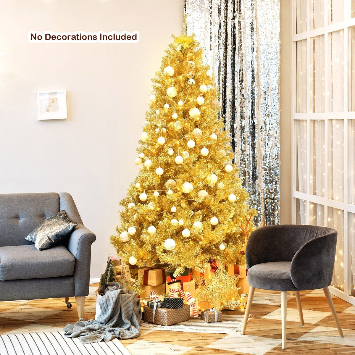6/7.5 Feet Artificial Tinsel Christmas Tree Hinged with Foldable Stand