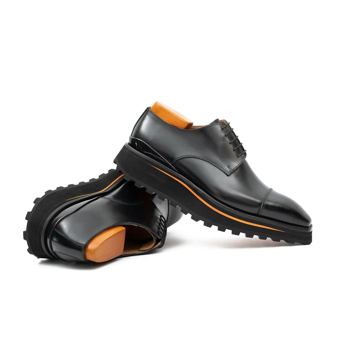 Black Cap-Toe Cow Leather Derby Shoes