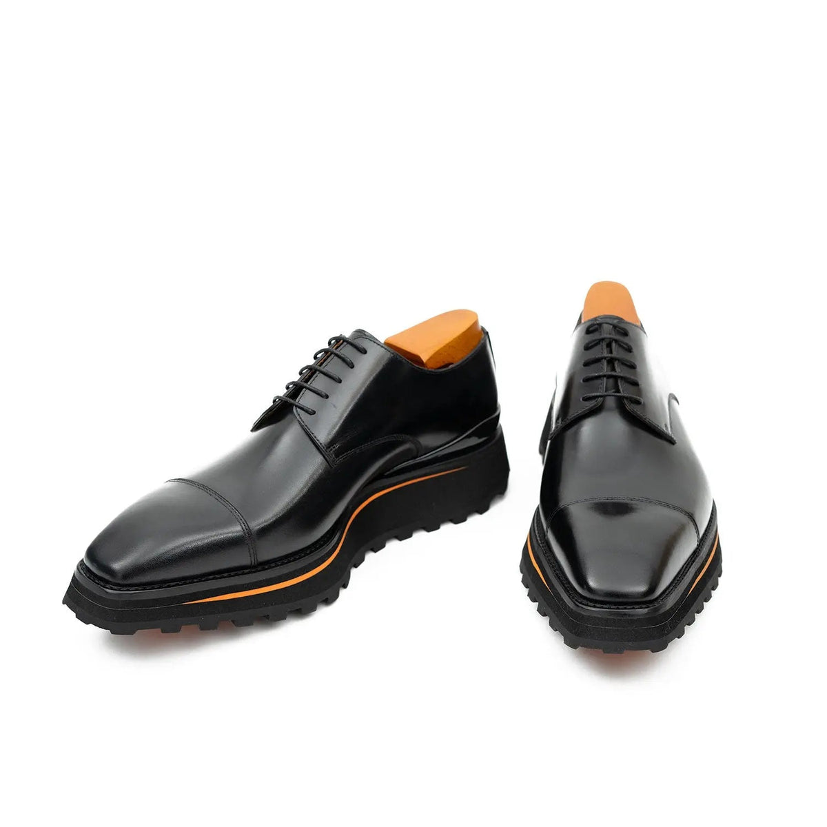 Black Cap-Toe Cow Leather Derby Shoes