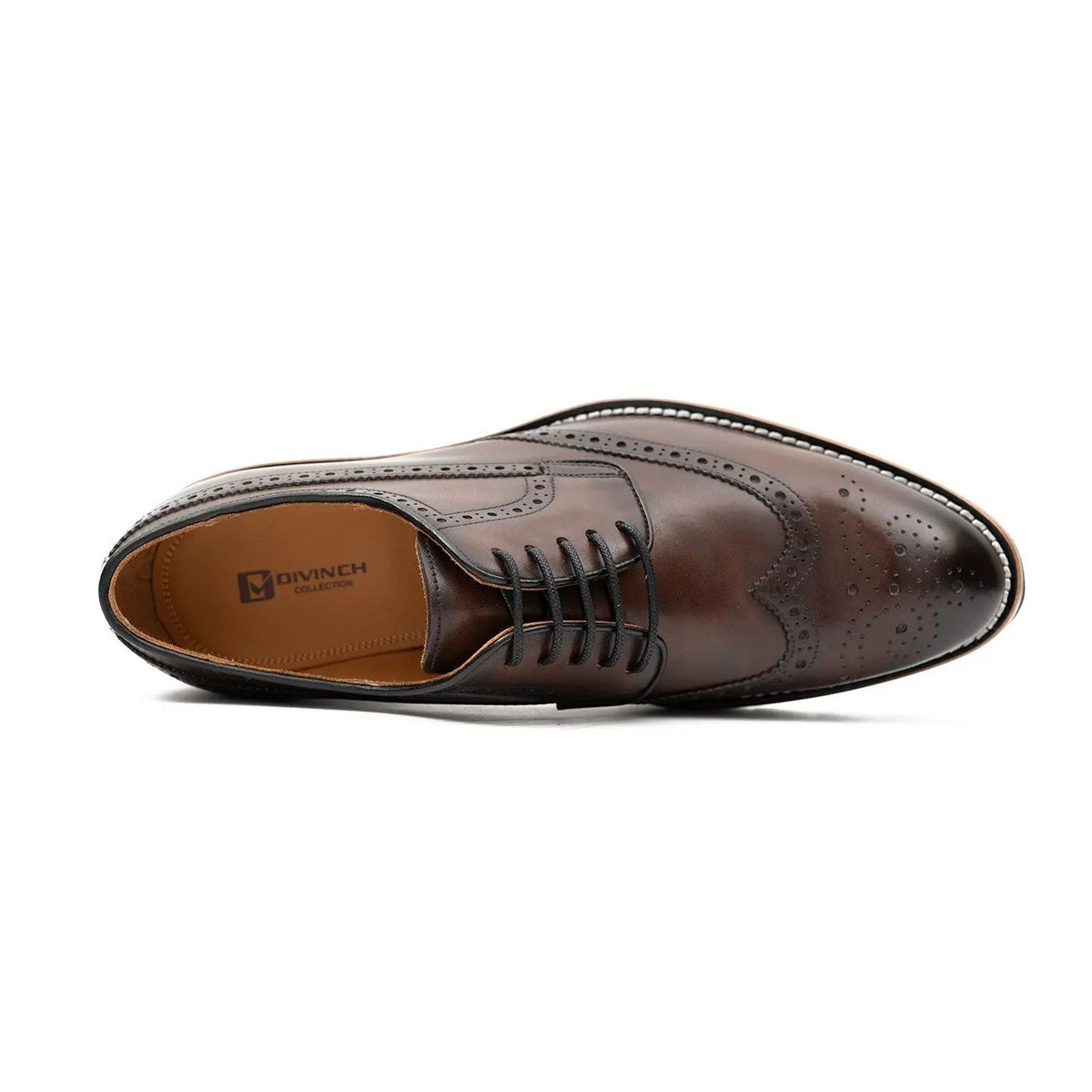Brown Wingtip Cow Leather Derby Shoes