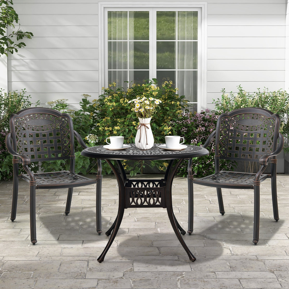 Cast Aluminum Patio Chairs Set of 2 with Armrests