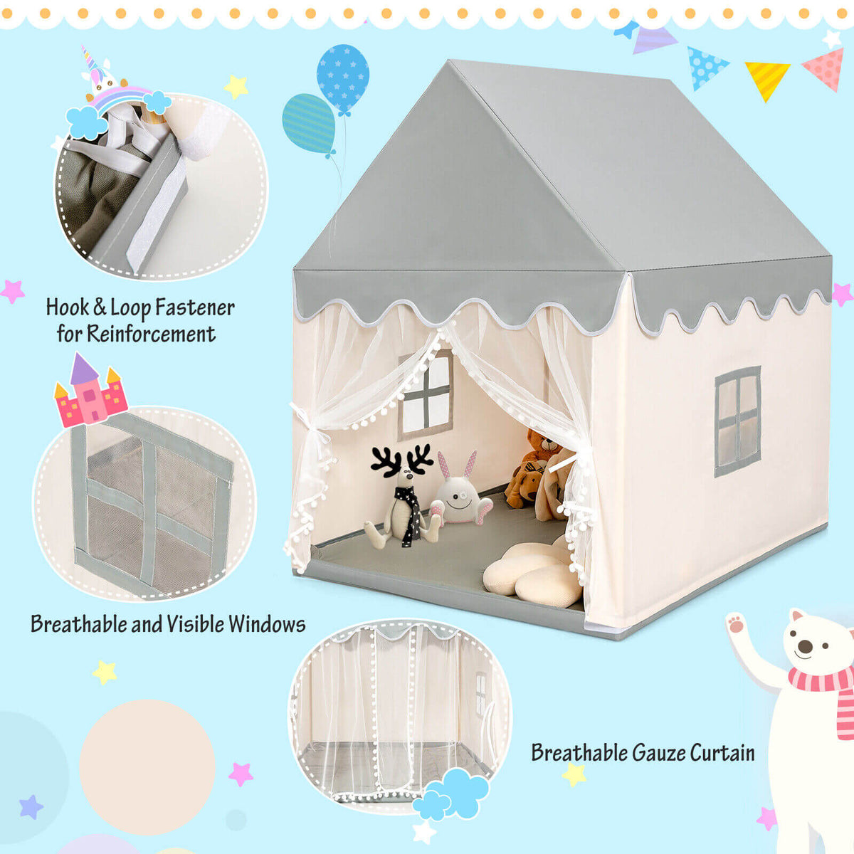 Castillo de juego grande para niños, tienda de hadas con alfombra