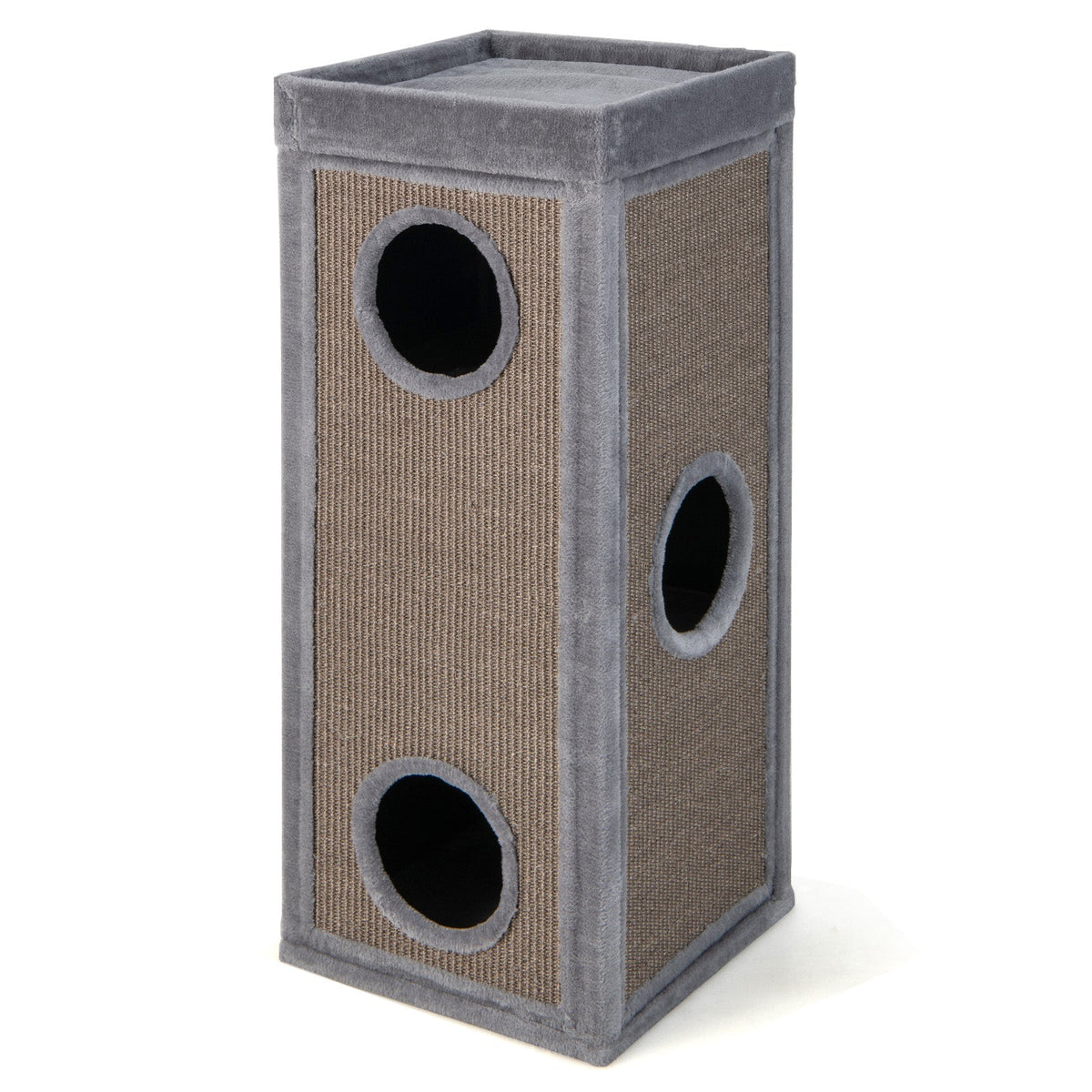 Rascador para gatos de 99 cm de alto con postes rascadores, 3 escondites y 4 suaves cojines de felpa