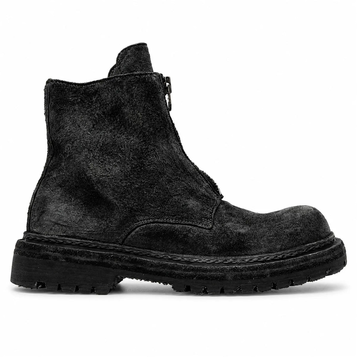 Black Plain-Toe Washed Horsehide Ankle Boots