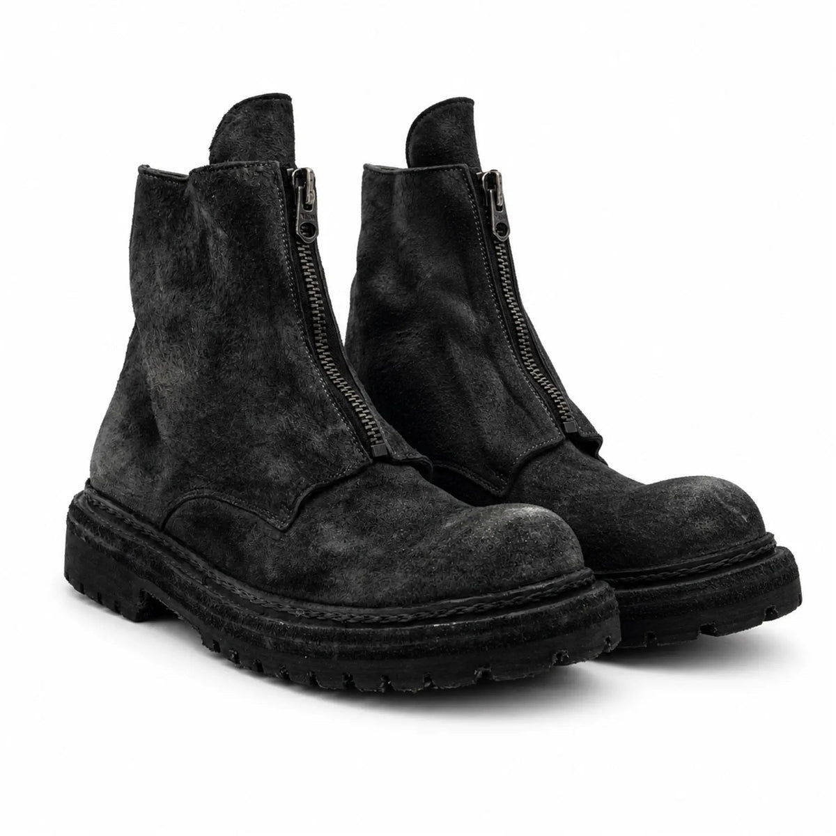 Black Plain-Toe Washed Horsehide Ankle Boots