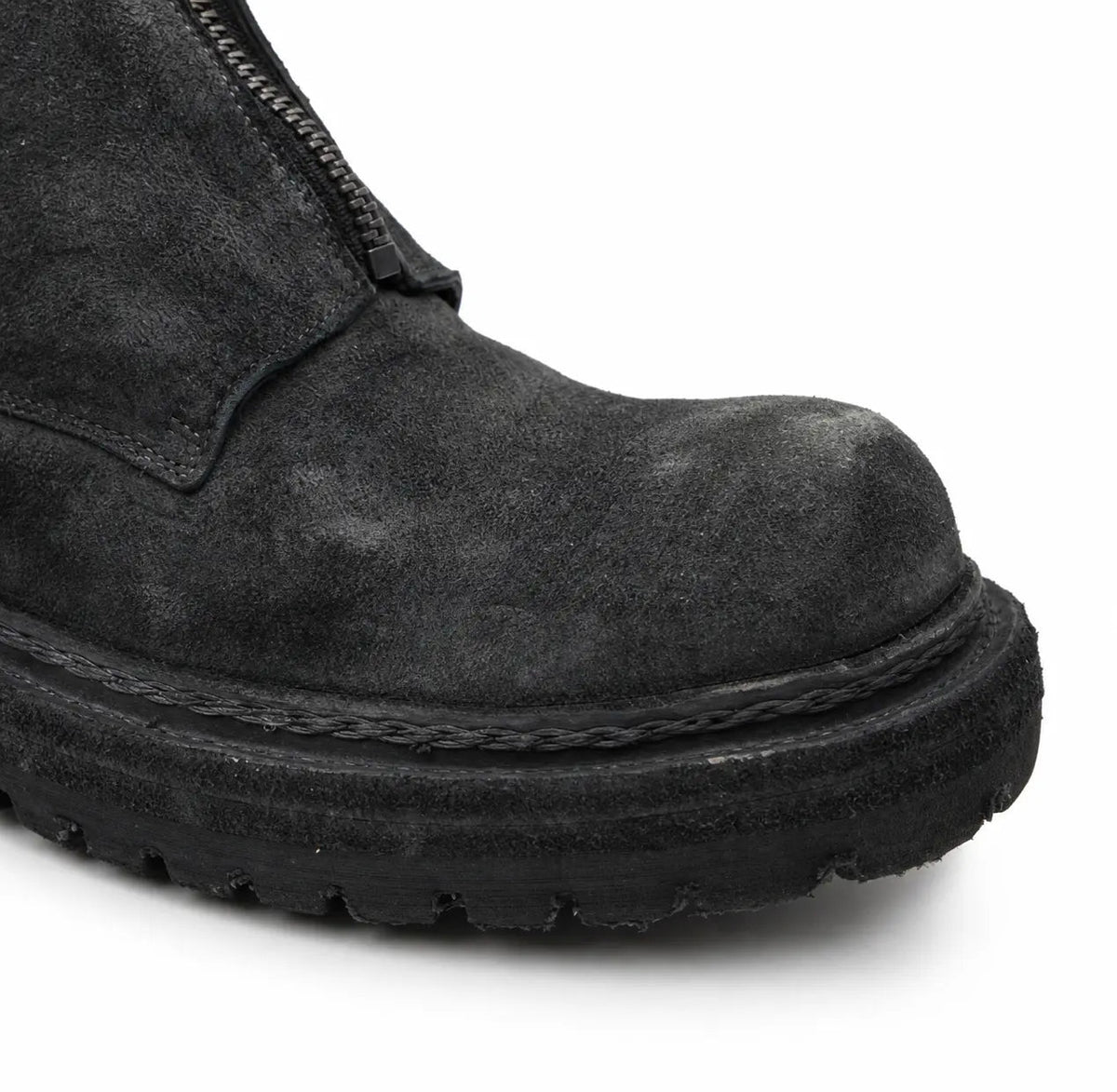 Black Plain-Toe Washed Horsehide Ankle Boots