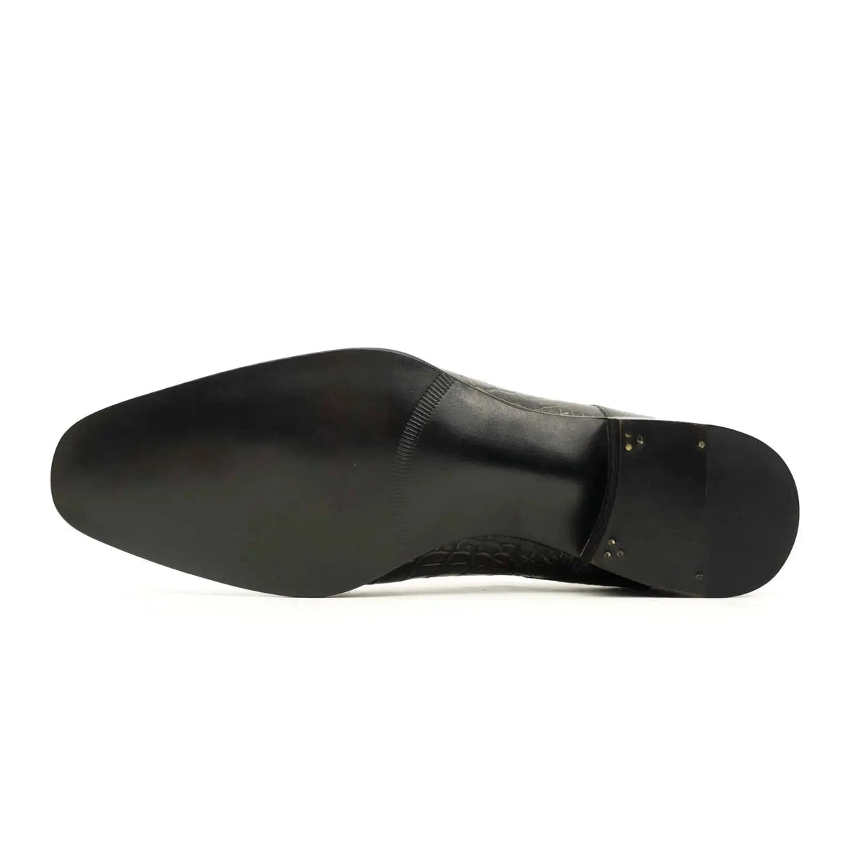 Dark Green Plain-Toe Crocodile Leather Monk Shoes