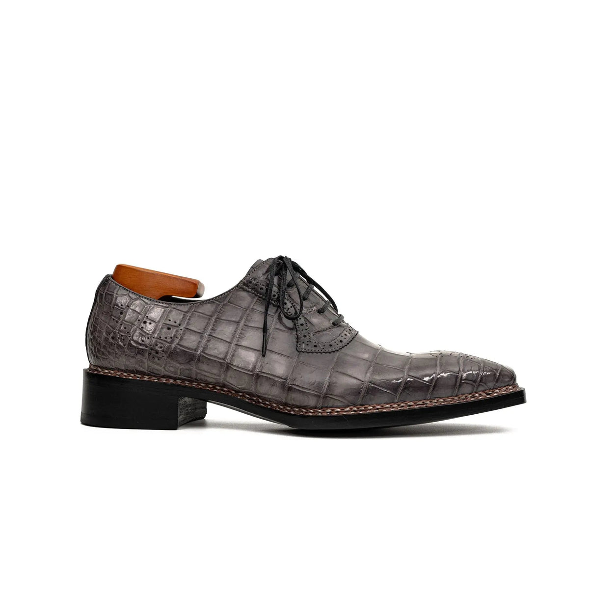 Gray Crocodile Leather Lace-Up Dress Shoes