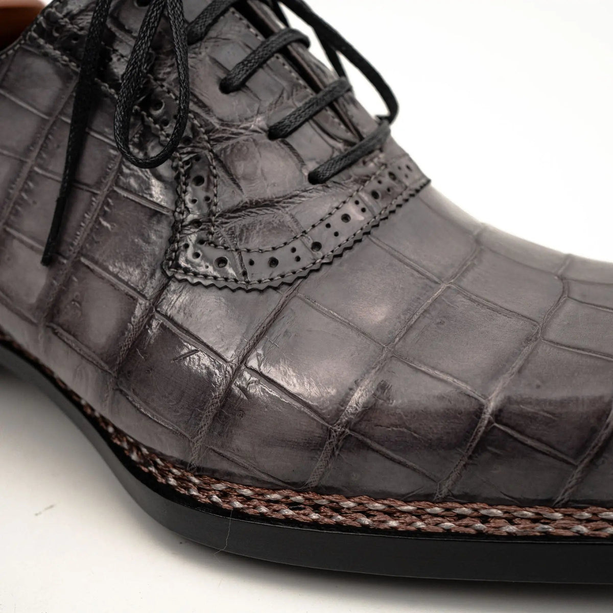 Gray Crocodile Leather Lace-Up Dress Shoes