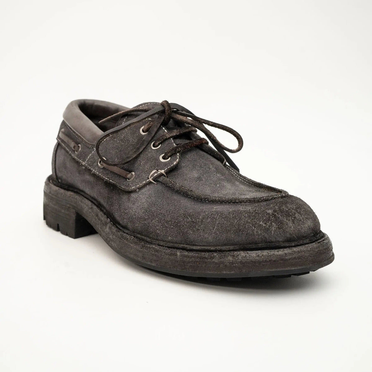 Charcoal Gray Horse Butt Leather Moc-Toe Lace-Up Shoes