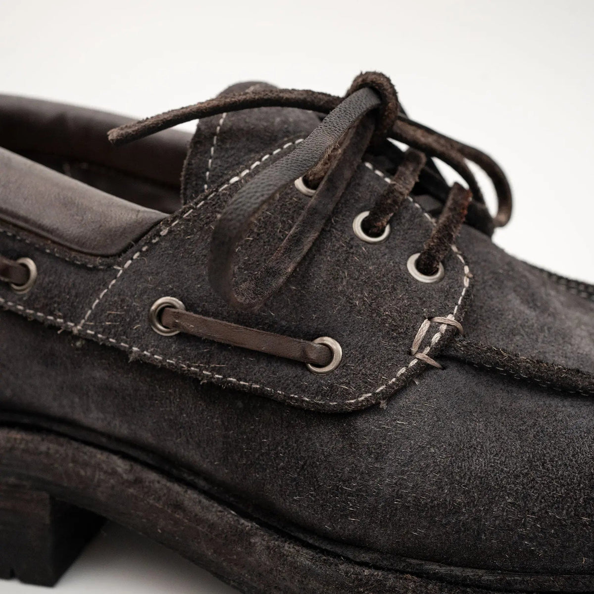 Charcoal Gray Horse Butt Leather Moc-Toe Lace-Up Shoes