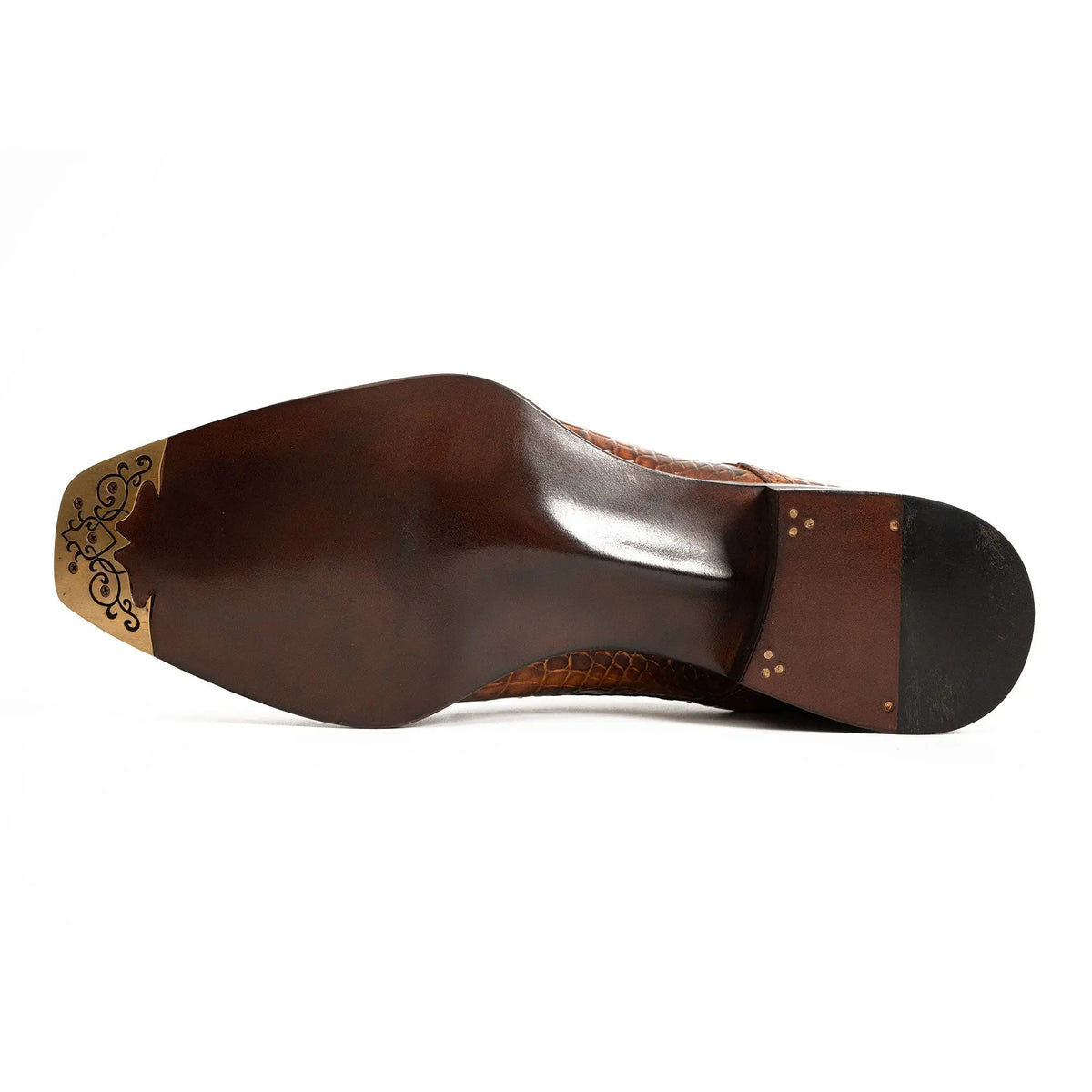 Orange-Brown Apron-Toe Crocodile Leather Derby Shoes
