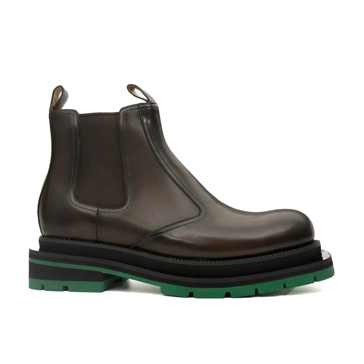Dark Brown Glossy Platform Plain-Toe Chelsea Ankle Boot
