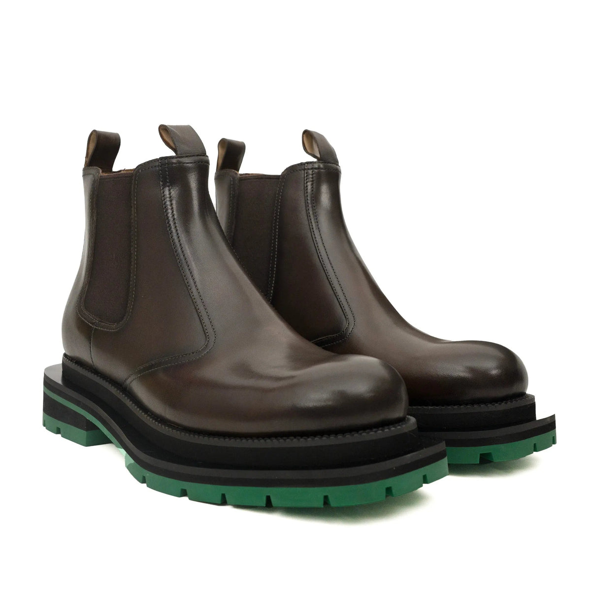 Dark Brown Glossy Platform Plain-Toe Chelsea Ankle Boot