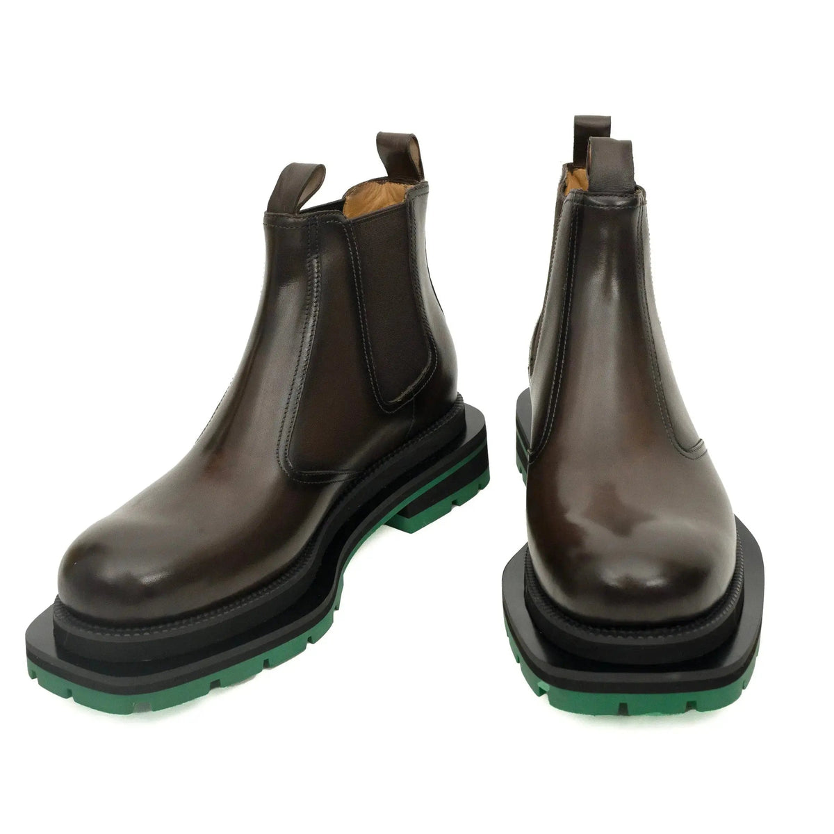 Dark Brown Glossy Platform Plain-Toe Chelsea Ankle Boot
