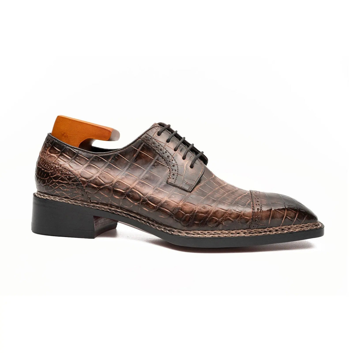 Brown Crocodile Leather Derby Shoes