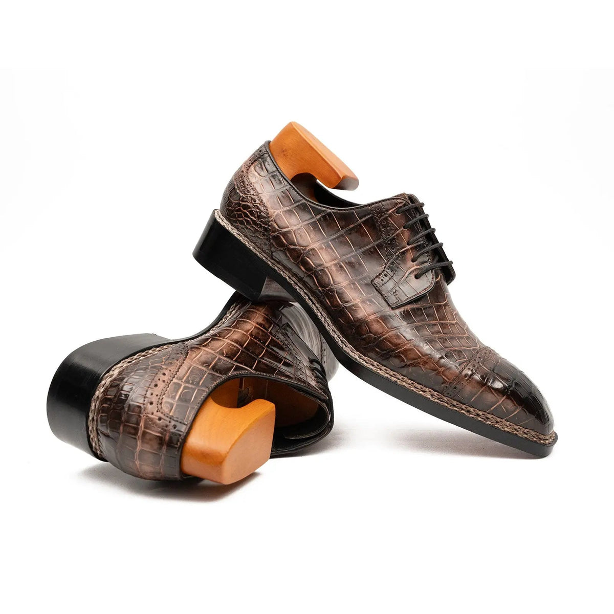 Brown Crocodile Leather Derby Shoes