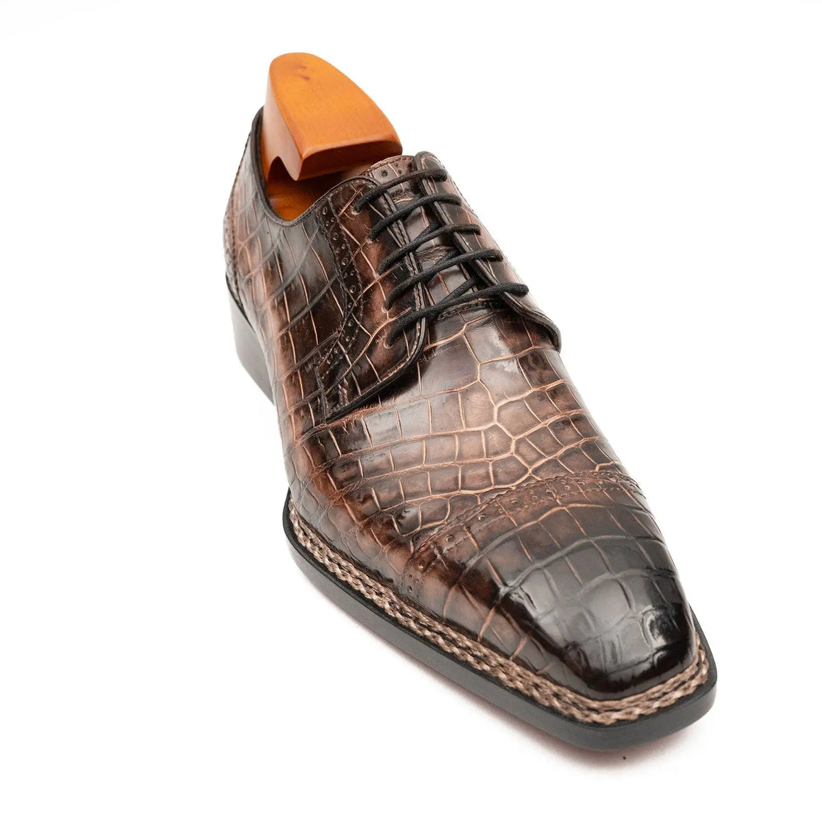 Brown Crocodile Leather Derby Shoes