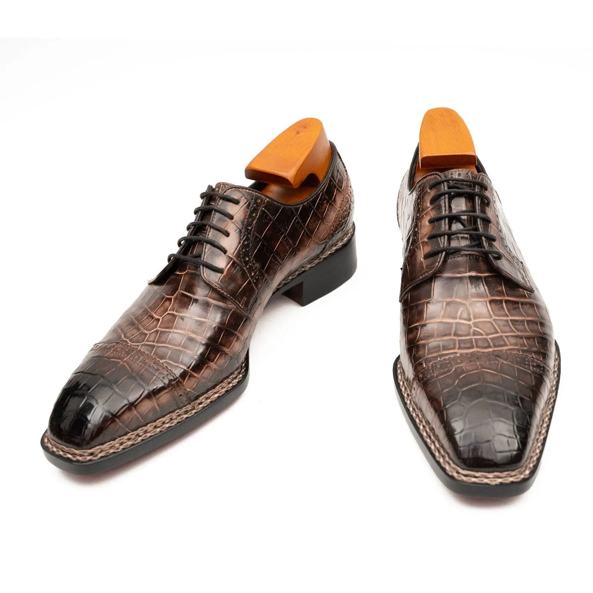 Brown Crocodile Leather Derby Shoes