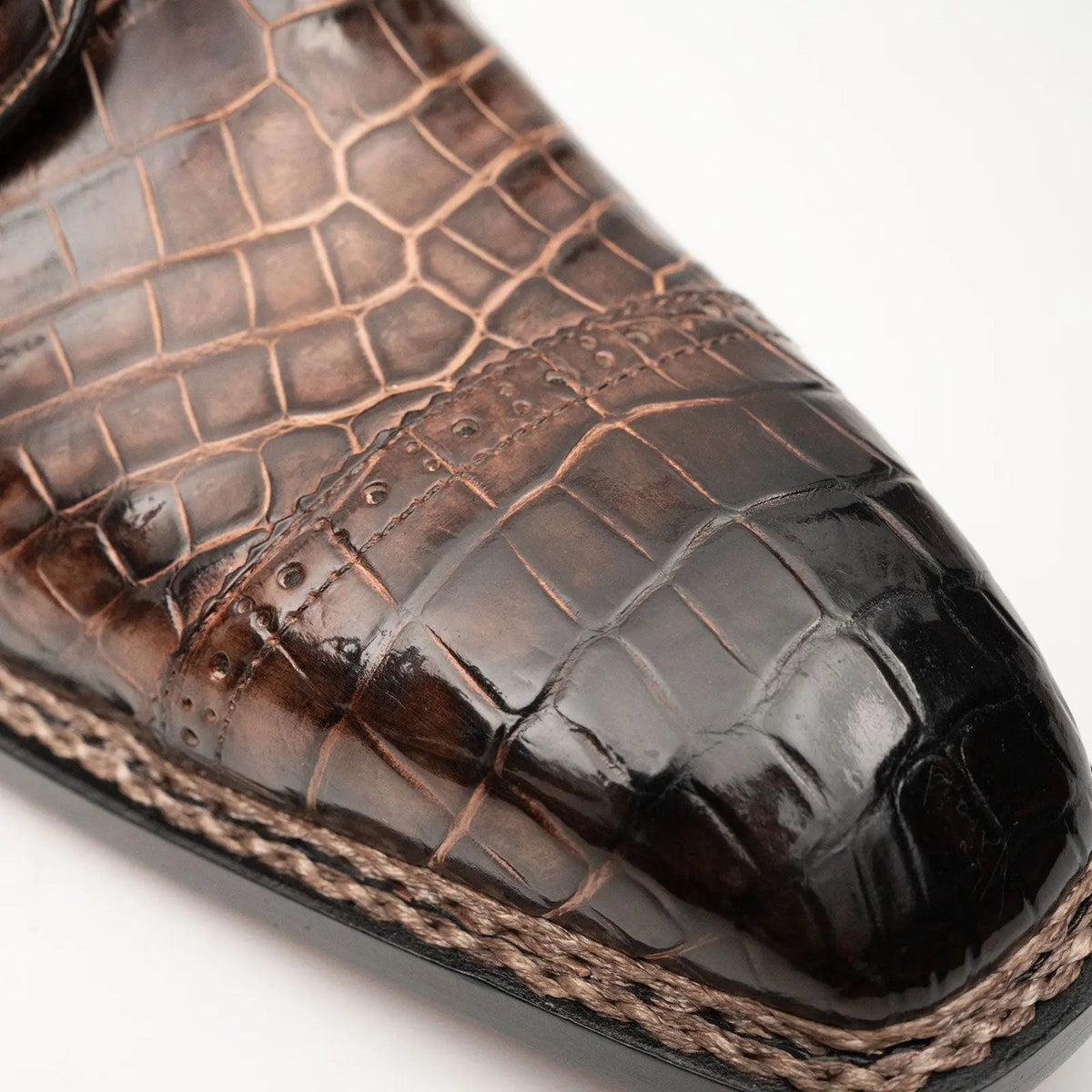 Brown Crocodile Leather Derby Shoes
