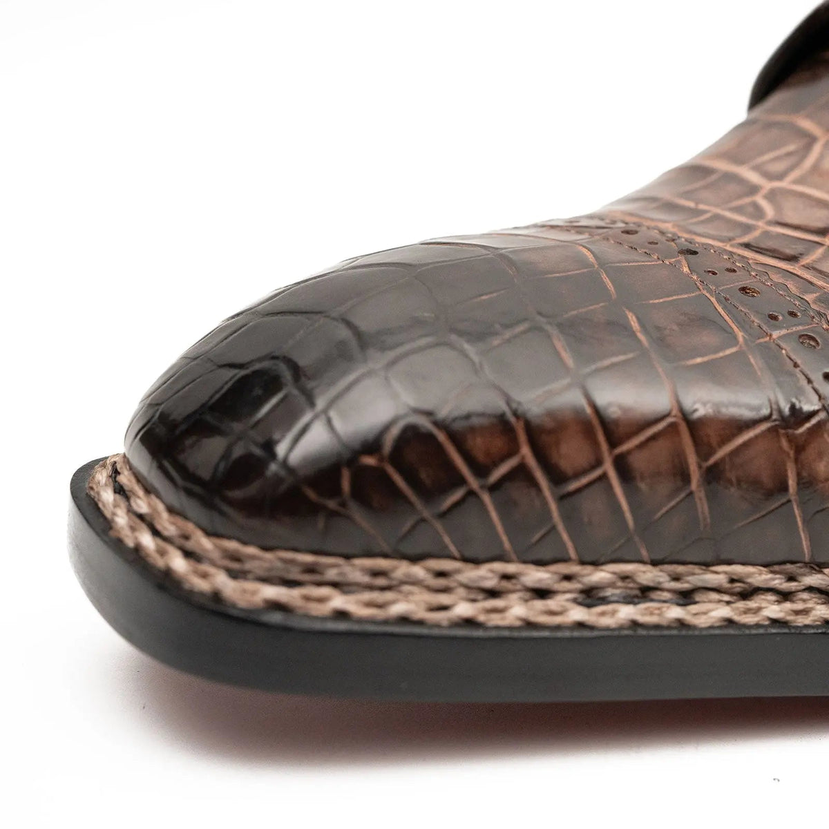Brown Crocodile Leather Derby Shoes