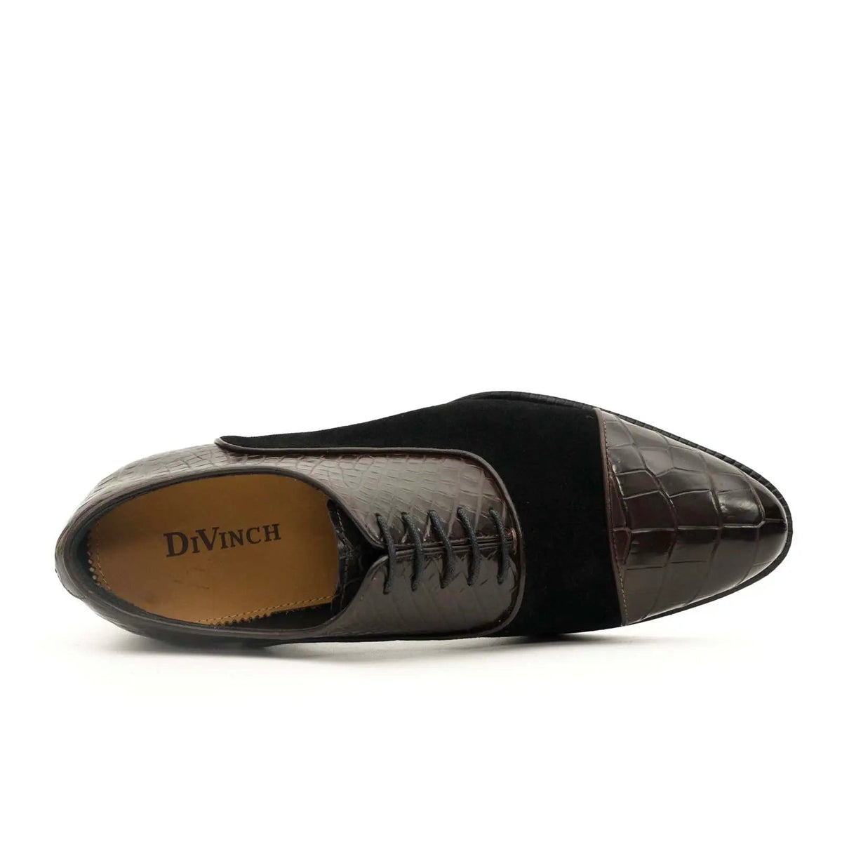 Brown-Black Cap-Toe Crocodile Leather Oxford Shoes