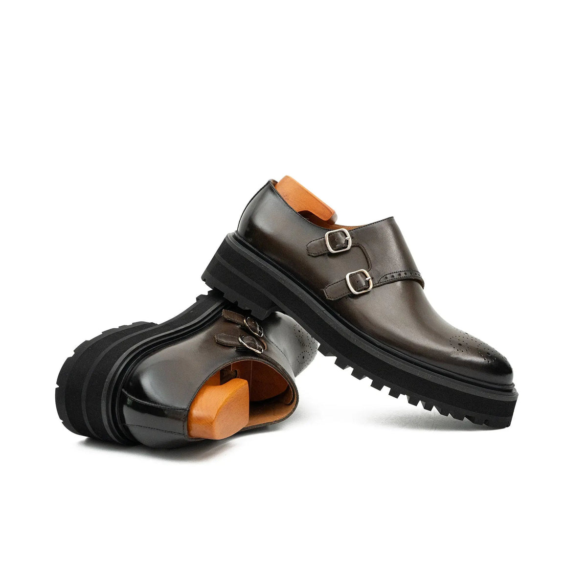 Dark Brown Cow Leather Monk Shoes