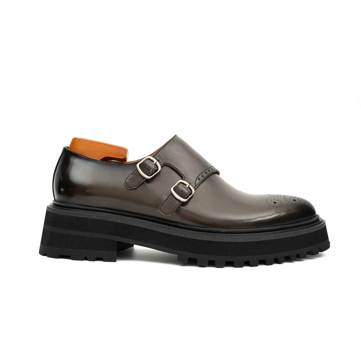 Dark Brown Cow Leather Monk Shoes