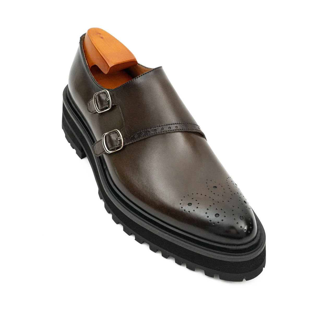 Dark Brown Cow Leather Monk Shoes
