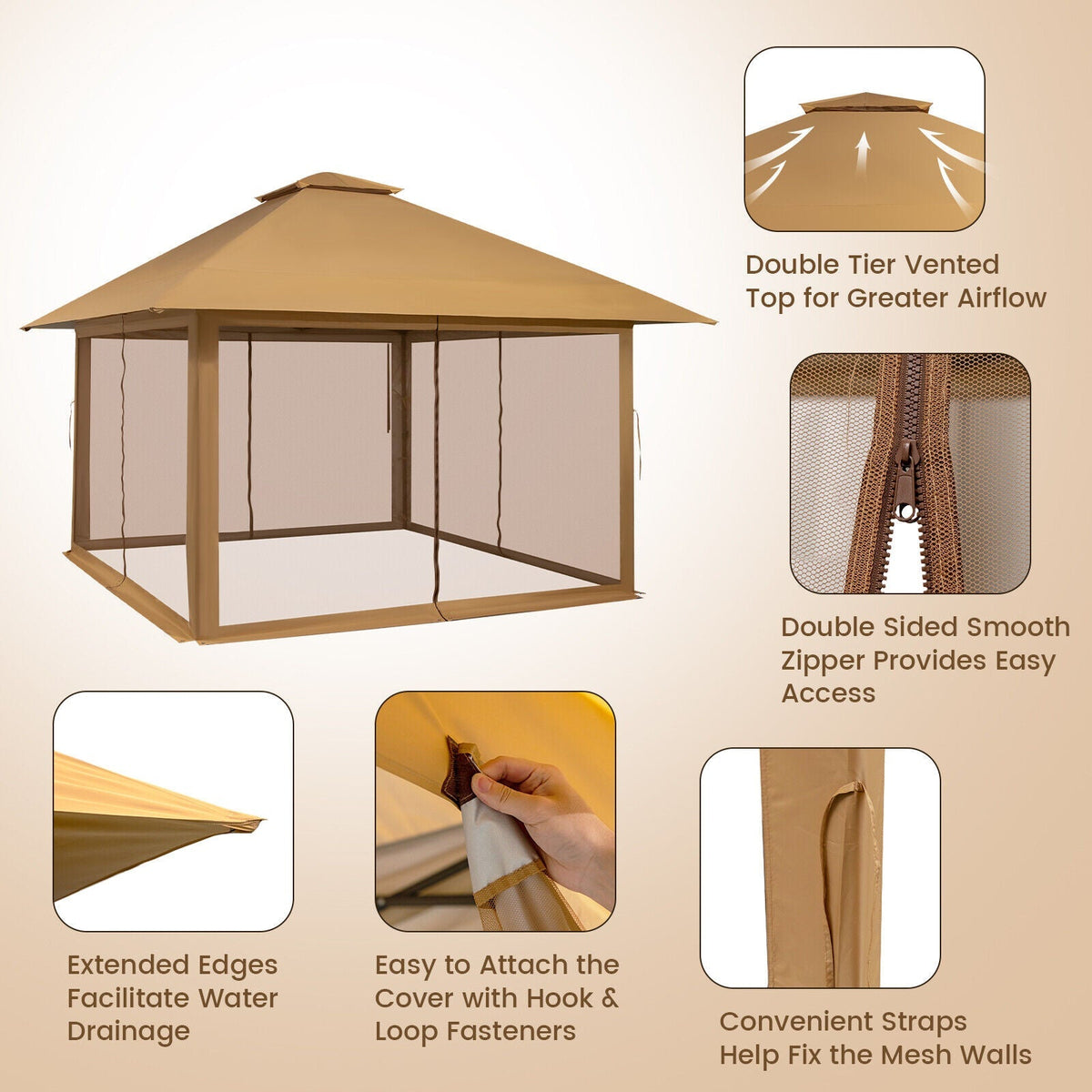 13 x 13 Feet Pop-up Instant Canopy Tent with Mesh Sidewall