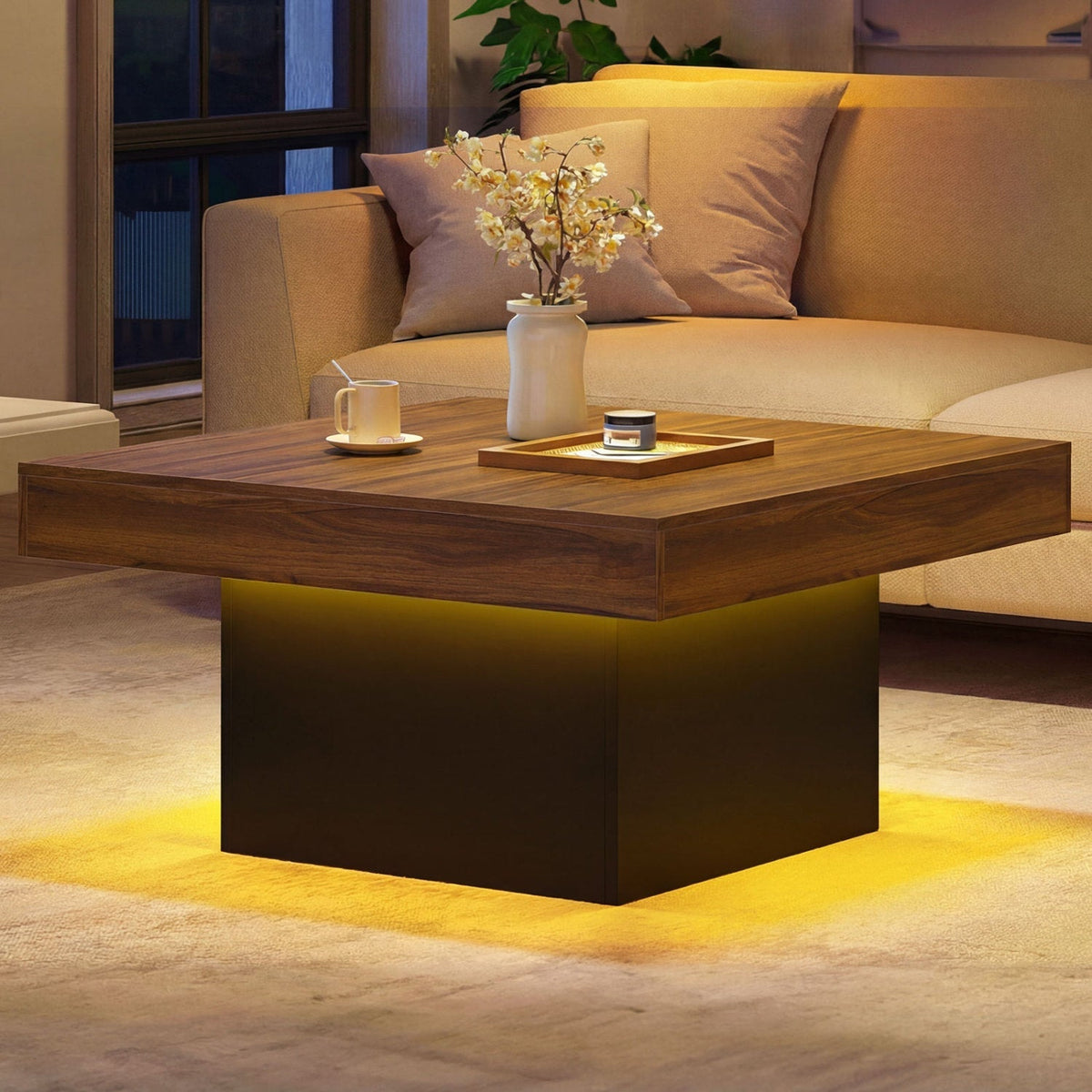 Coffee Table Accent Table with LED Lights and Dynamic Modes