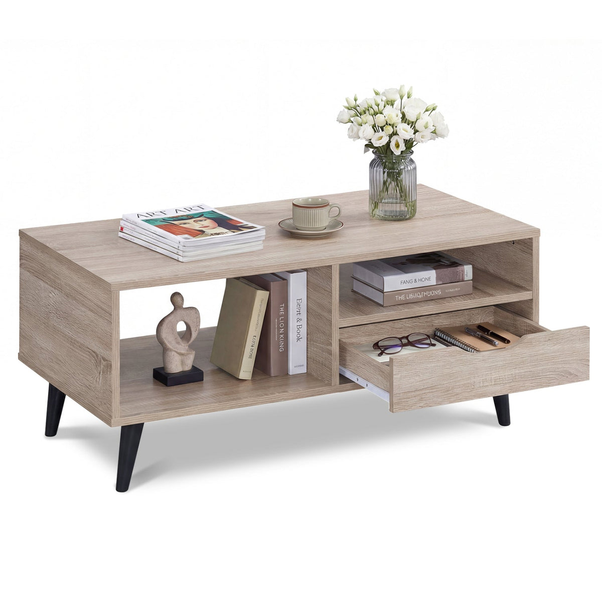 Coffee Table with Storage Rustic Rectangle Center Table