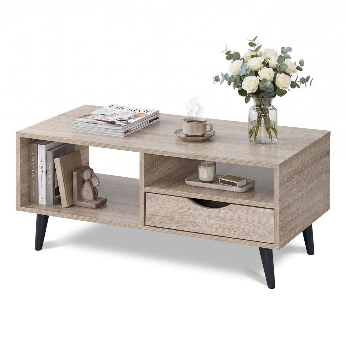 Coffee Table with Storage Rustic Rectangle Center Table