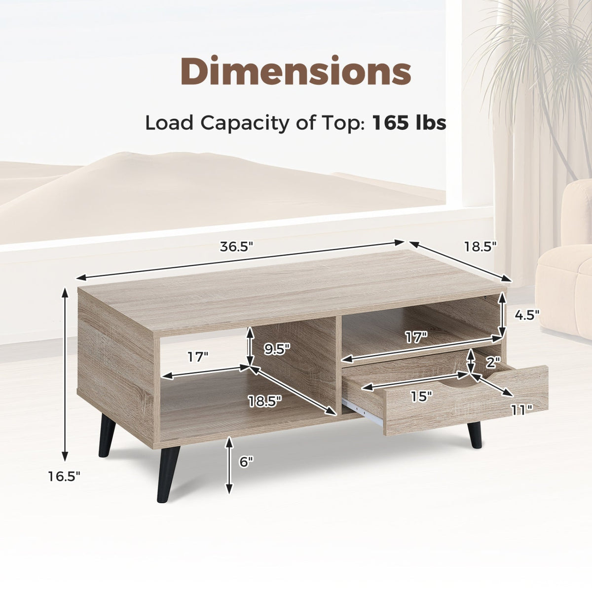 Coffee Table with Storage Rustic Rectangle Center Table