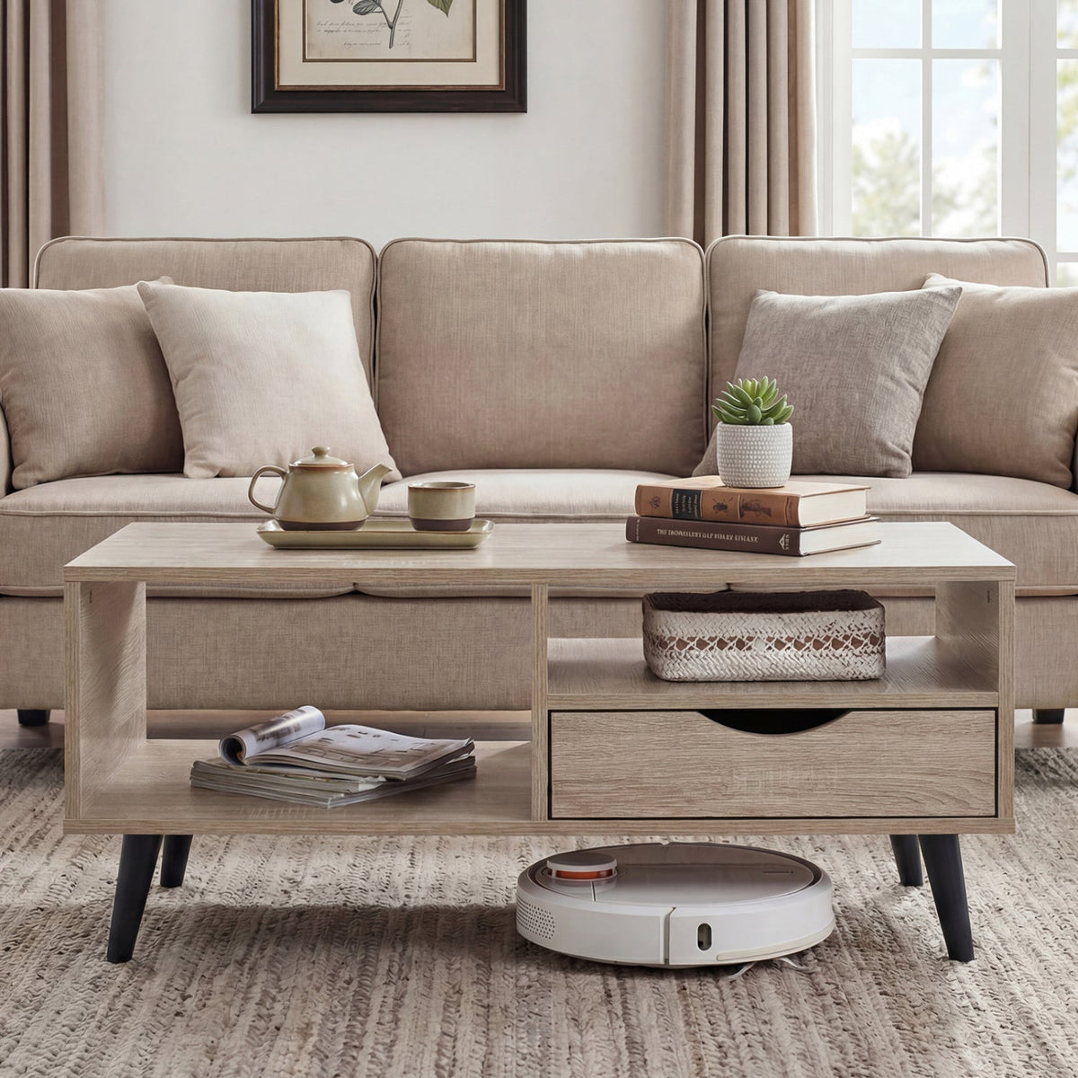 Coffee Table with Storage Rustic Rectangle Center Table