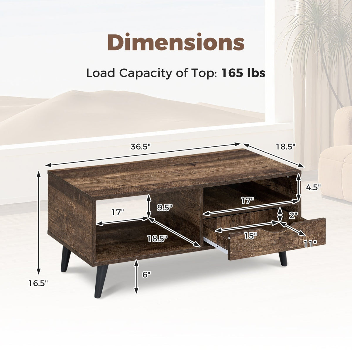 Coffee Table with Storage Rustic Rectangle Center Table