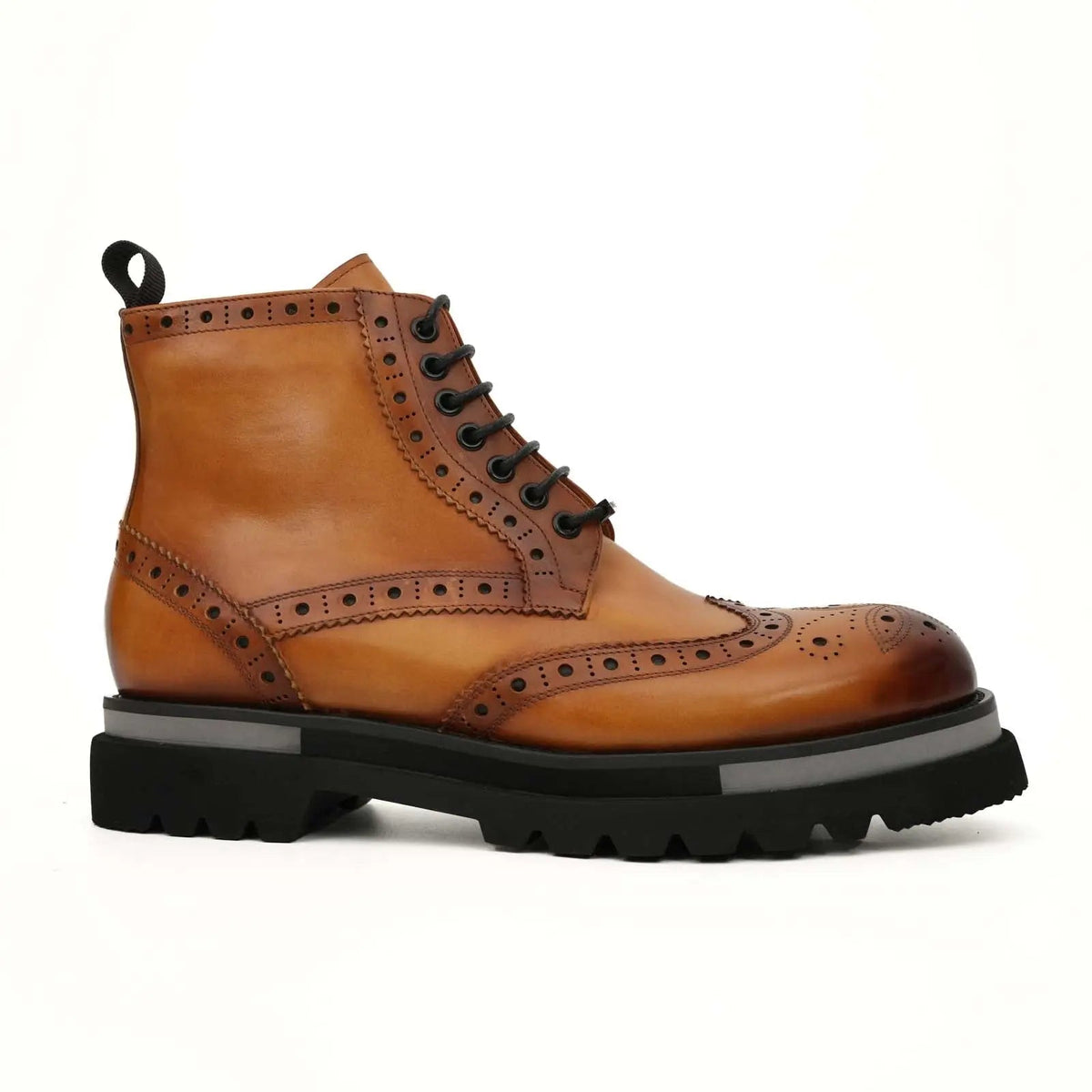 Orange Wingtip Cow Leather Ankle Boots
