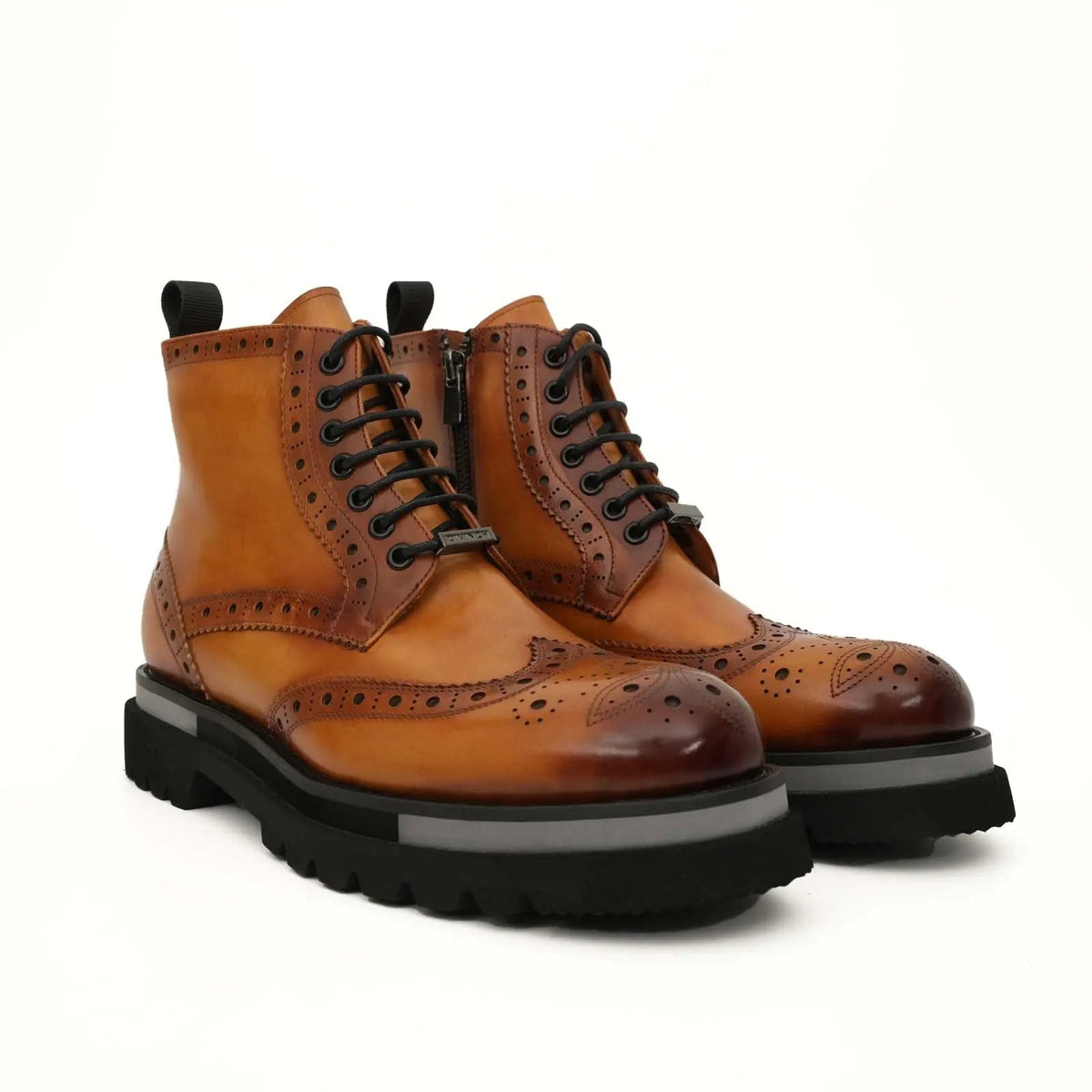 Orange Wingtip Cow Leather Ankle Boots