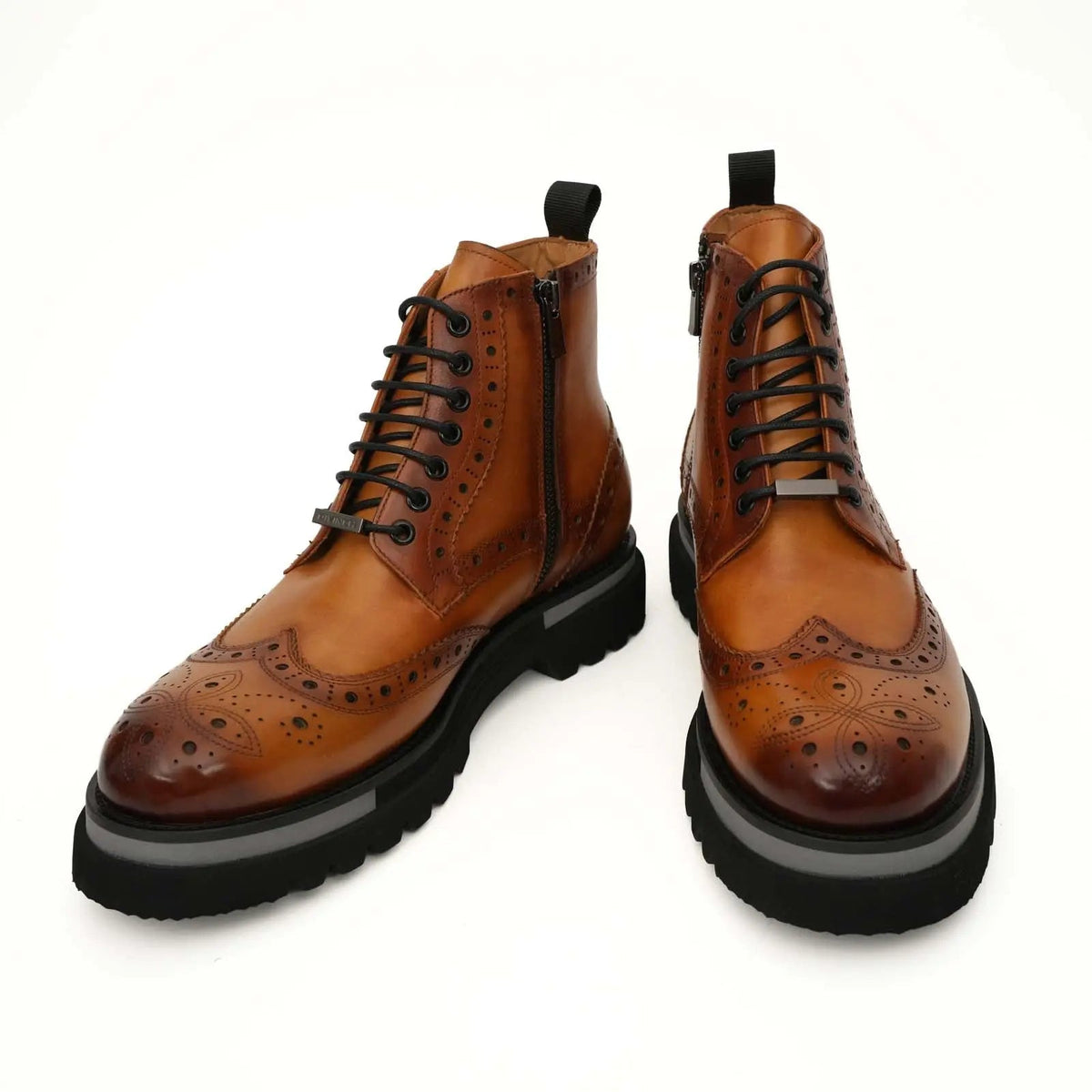 Orange Wingtip Cow Leather Ankle Boots
