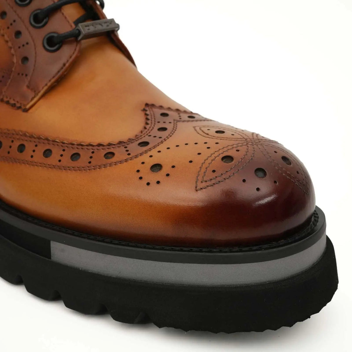 Orange Wingtip Cow Leather Ankle Boots